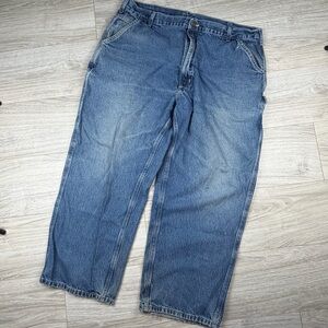 Carhartt Mens Relaxed Fit Straight Leg Carpenter Jeans 42x28 Blue Denim B13 DST